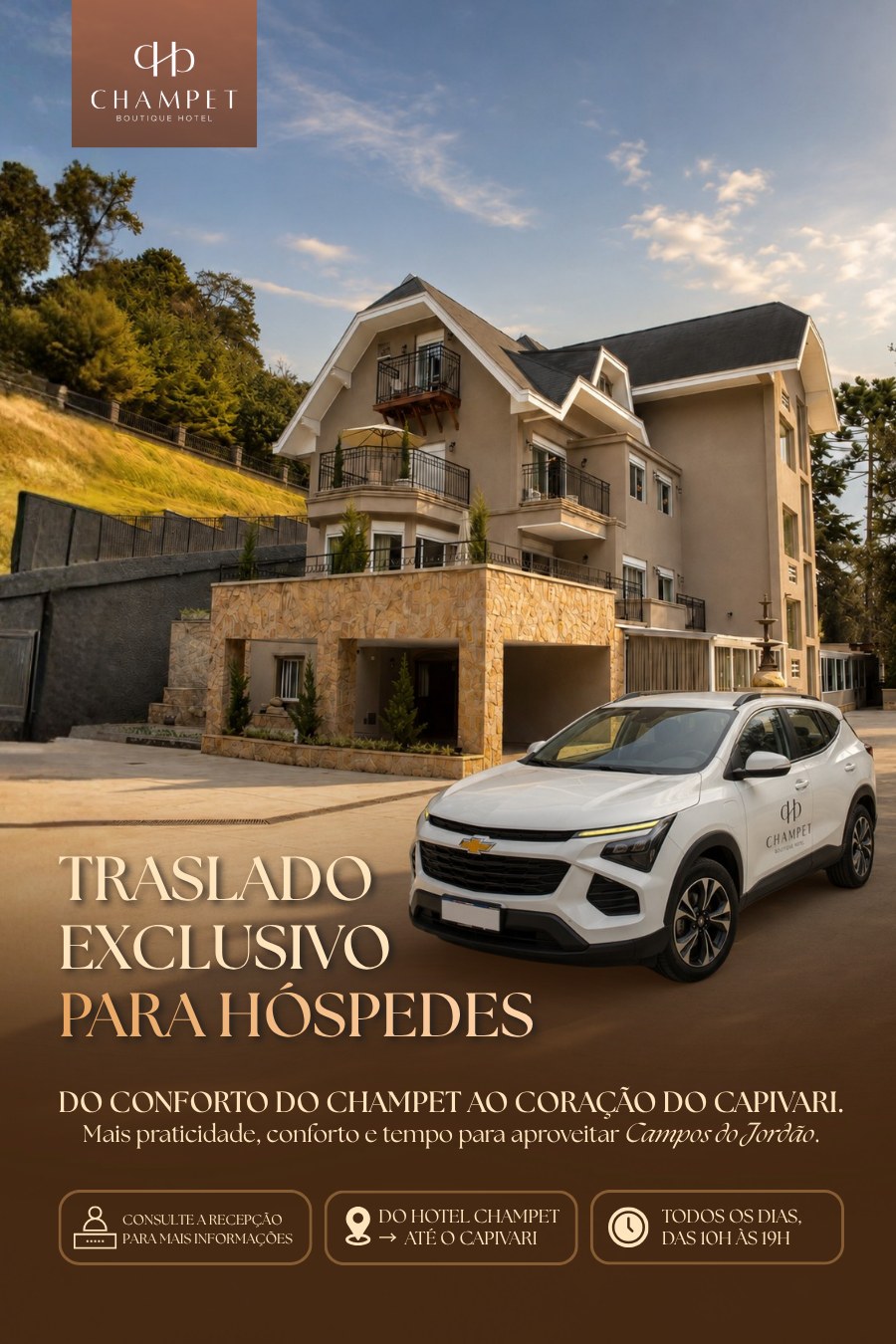 Translado ida e volta ao centro turístico Vila Capivari das 10h às 19h
